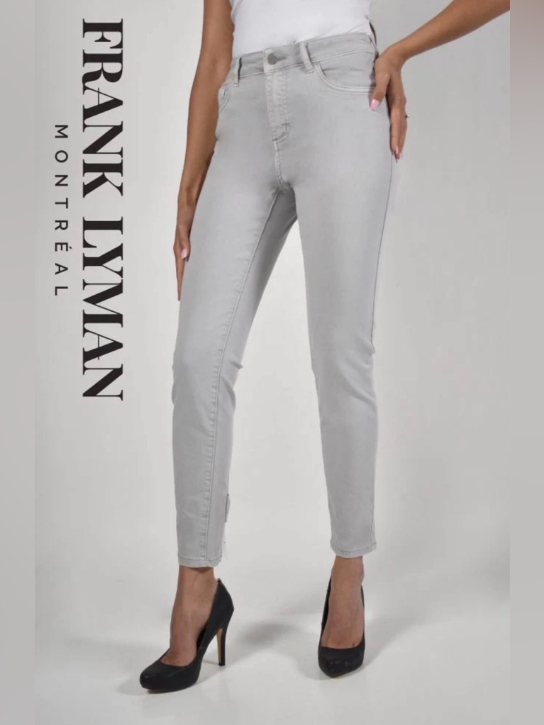 New Frank Lyman Design Light Gray Cropped Slim Jeans With Bows Size Small